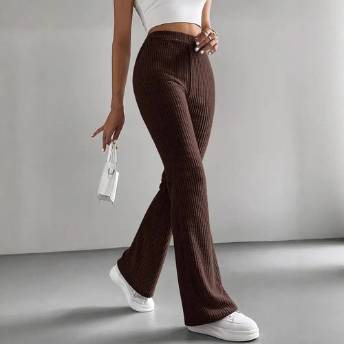 Damen Hochtaillierte Flared-Hose mit Rippstruktur EB
