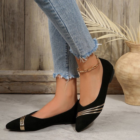Damen elegante Ballerinas mit schimmernden goldenen Akzenten EB