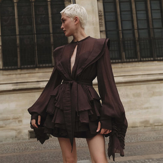 Damen Rüschenkleid mit exzentrischen Ärmeln EB