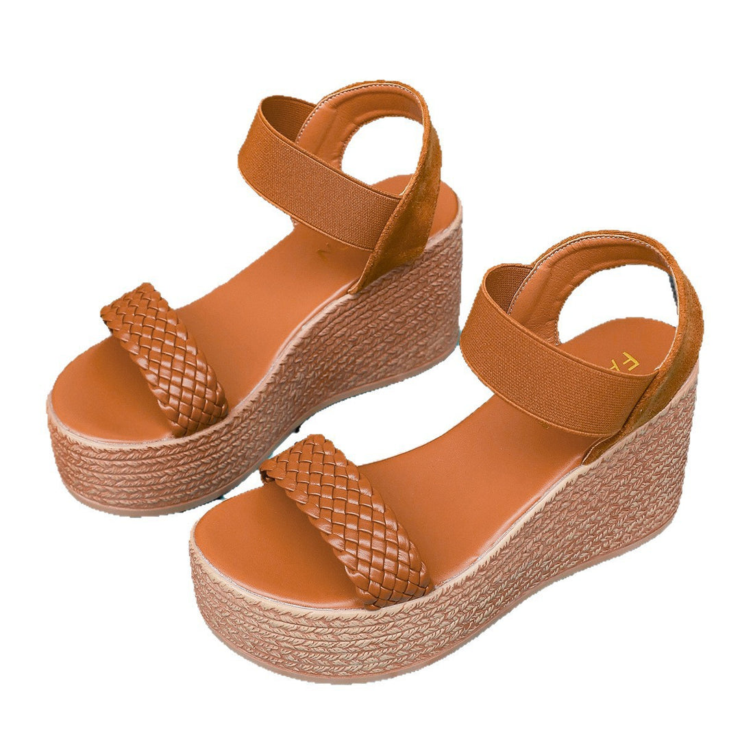 Damen Wedge-Sandalen mit geflochtenem Riemen und elastischem Knöchelriemen EB
