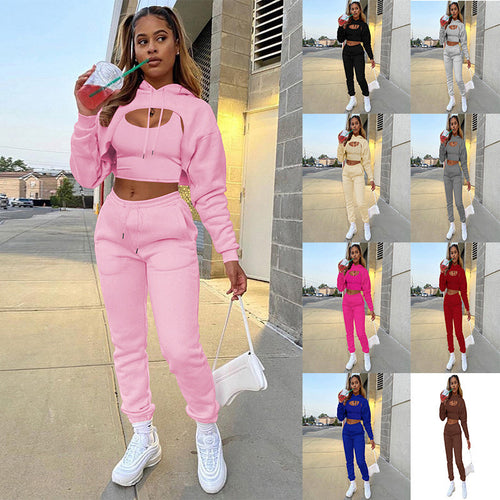 Damen Sportlicher Zweiteiler mit cropped Hoodie und bequemen Jogginghosen EB