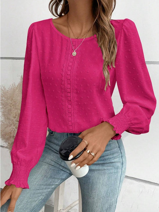 Damen luftige Bluse mit feinem Stickmuster EB