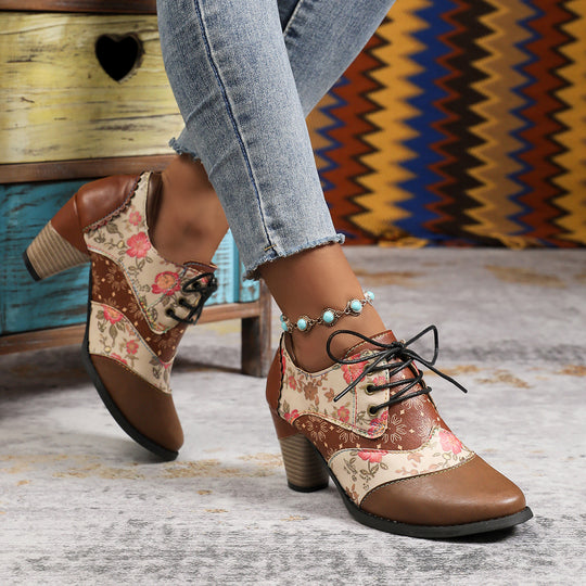 Damen Stiefeletten mit floralem Design und komfortablem Blockabsatz EB
