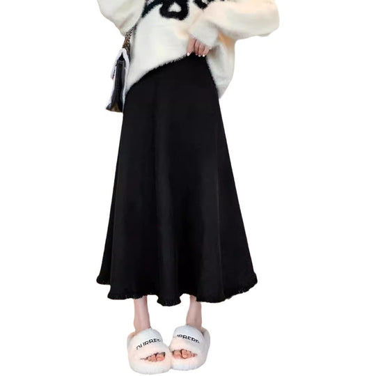 Damen Maxirock aus weichem, strukturiertem Strickstoff mit fransigem Saum EB
