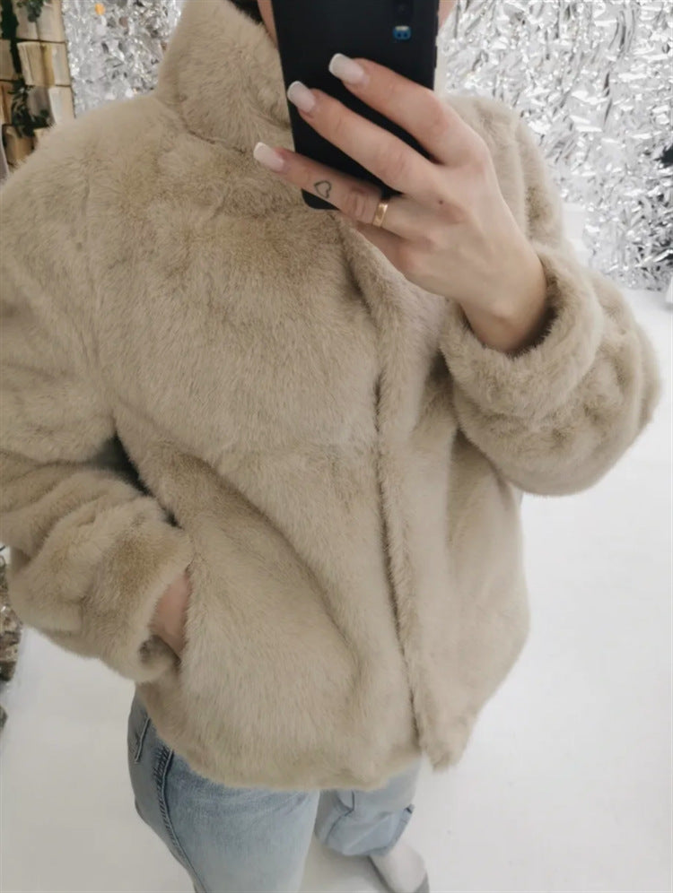 Damen Fleecejacke mit hohem Kragen und seitlichen Eingrifftaschen EB