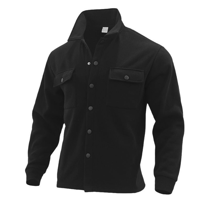 Herren nan modische Overshirt-Jacke in Filzoptik mit aufgesetzten Brusttaschen und sichtbarer Druckknopfleiste EB