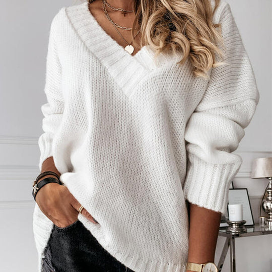 Damen V-Ausschnitt Pullover mit strukturierter Strickoptik EB