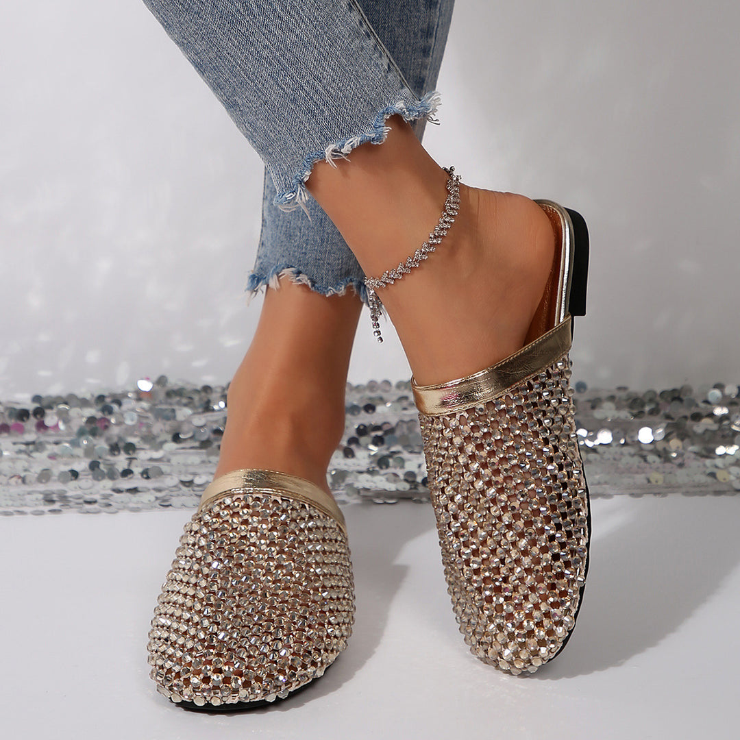 Damen glamouröse Clogs mit funkelnden Kristallverzierungen EB
