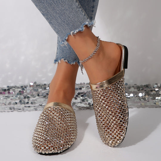 Damen glamouröse Clogs mit funkelnden Kristallverzierungen EB