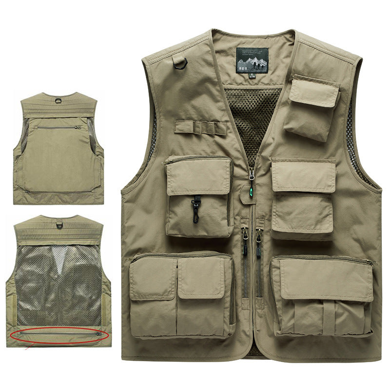 Herren Outdoor-Mehrfachtaschenweste im Anglerstil mit luftiger Mesh‑Rückenpartie und Schnellzugriffstaschen EB