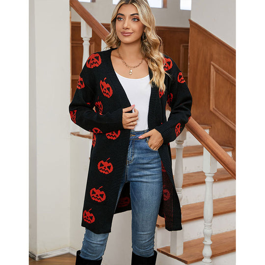 Damen Strick-Cardigan mit kreativem Halloween-Motiv Heidi-Mode
