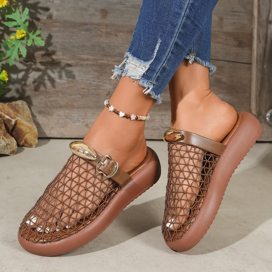 Damen Plateau-Pantoletten mit Netzdesign und Glitzerakzenten EB