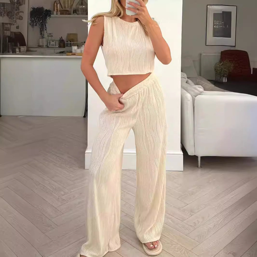 Damen Zweiteiliges Set mit hochgeschnittenem Oberteil und weitem Hosen EB