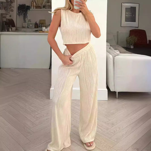 Damen Zweiteiliges Set mit hochgeschnittenem Oberteil und weitem Hosen EB