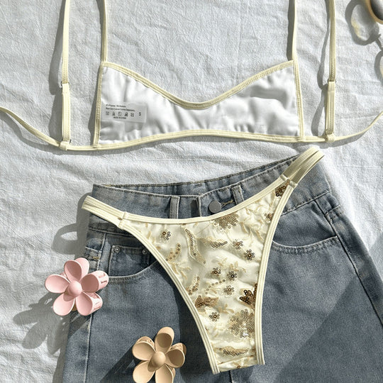 Damen Glitzernder Bikini mit floralem Design EB