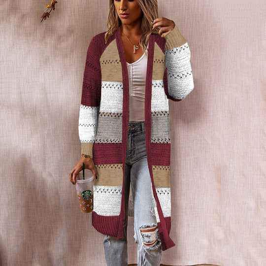 Damen Luftige Strickjacke mit offenen Vorderkante und dekorativem Muster EB