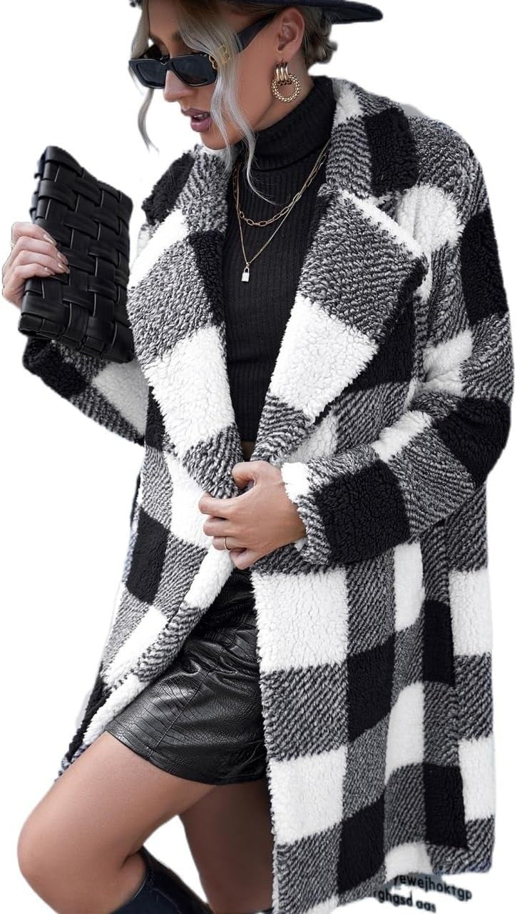 Damen Kuscheliger Karomantel mit oversized Schnitt und weichem Innenfutter EB