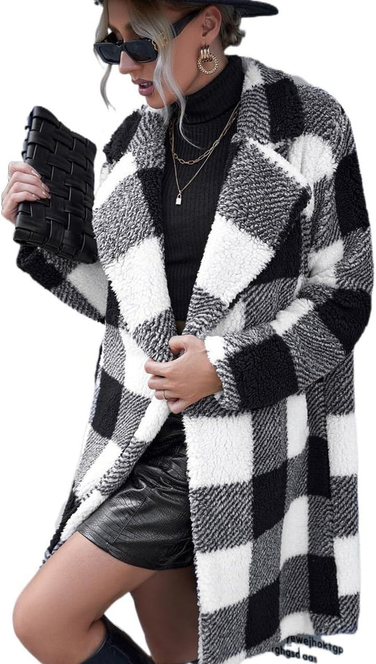 Damen Kuscheliger Karomantel mit oversized Schnitt und weichem Innenfutter EB