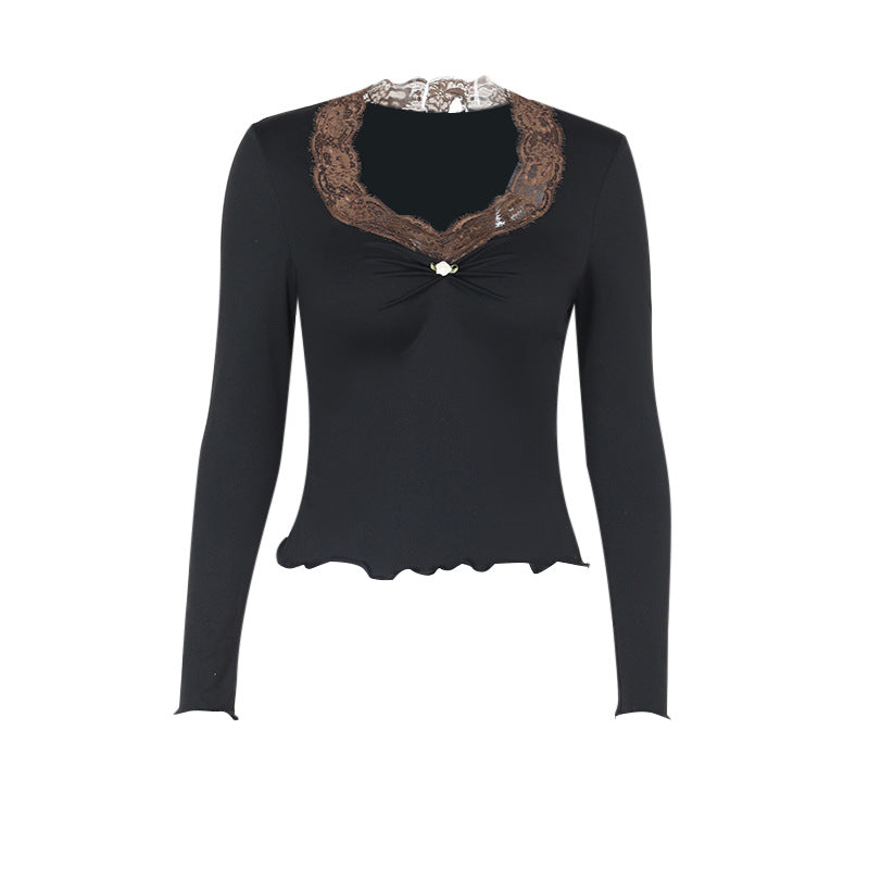 Damen Langarmshirt mit eleganter Spitze und verspieltem Detail EB