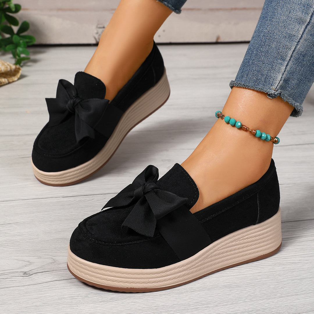 Damen Mokassin-Schuhe mit dekorativem Schleifenakzent und leichtem Wedge-Design EB