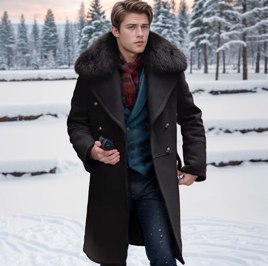Herren elegante Wolljacke mit kunstfellkragen EB
