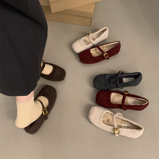 Damen Filz Ballerinas mit praktischem Riemchen und luxuriösem Innenfutter EB