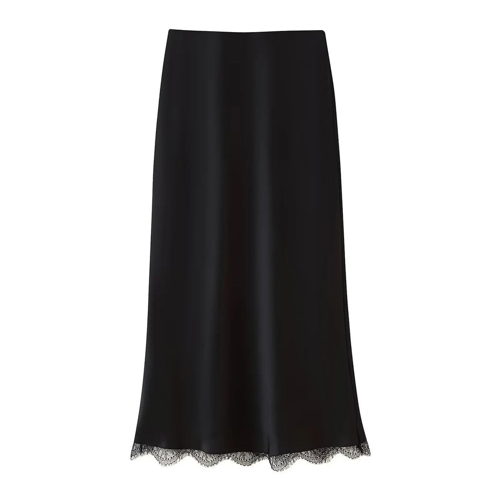 Damen Eleganter Midirock mit zartem Spitzenbesatz EB