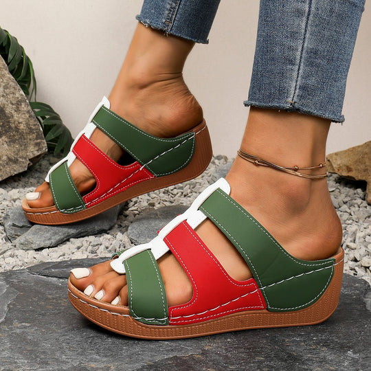 Damen Wedge-Pantoletten mit verstellbarem Riemendesign und gepolsterter Sohle EB