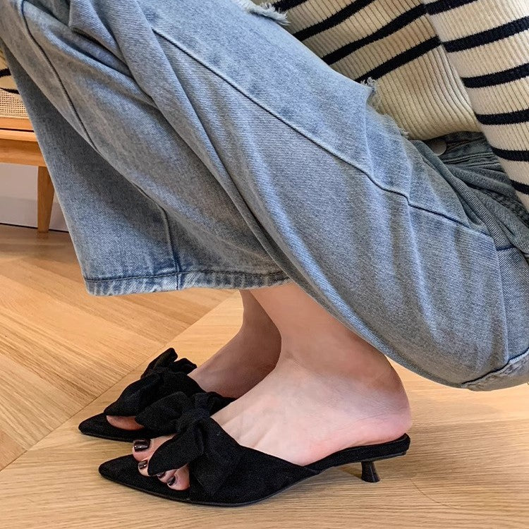 Damen elegante Mules mit aufwendiger Schleifenverzierung EB