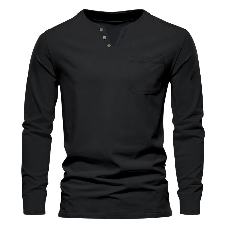 Herren Langarm-Henley-Shirt mit praktischer Brusttasche und modischem Knopfdesign EB