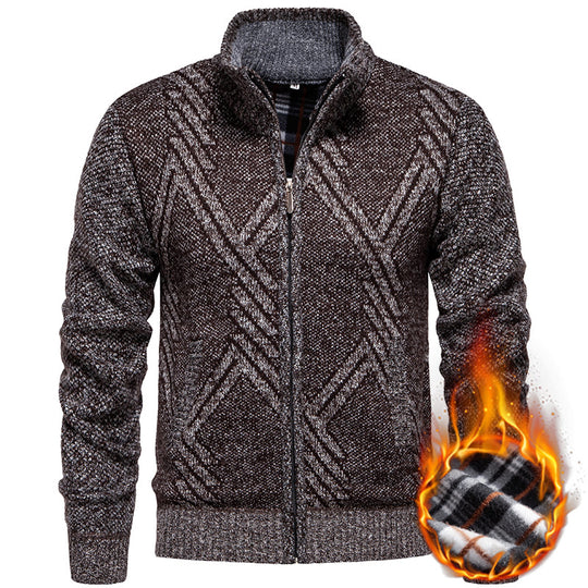 Herren sportliche Strickjacke mit modernem Zopfmuster EB