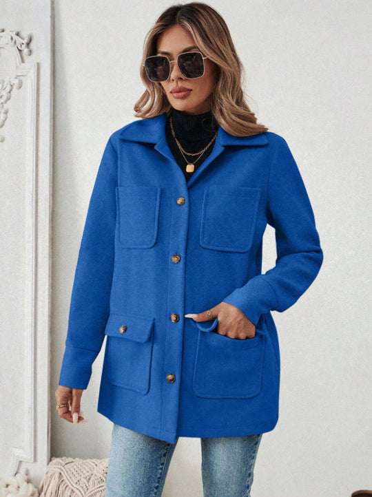 Damen Modische Utility-Jacke mit großen Taschen und goldenem Druck EB
