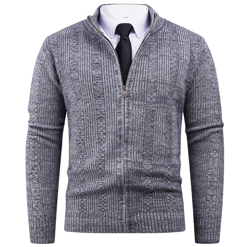 Herren Strickjacke mit modernem Reißverschluss und Zopfmuster EB