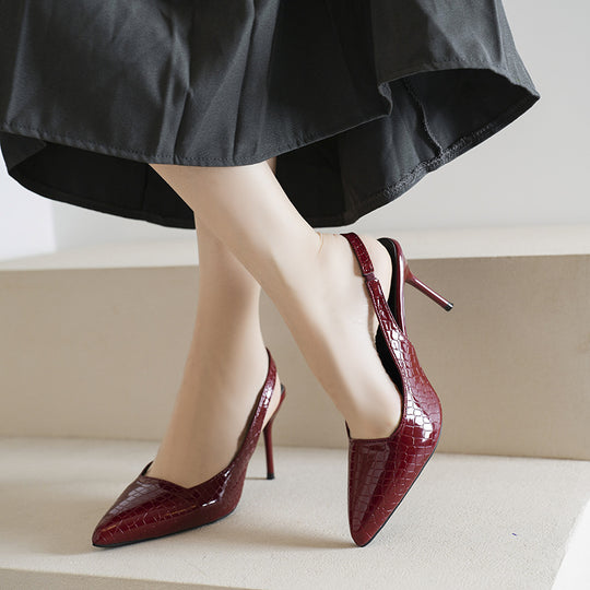 Damen Elegante Slingback-Pumps mit klassischem Krokodil-Design und hochflachem Absatz EB