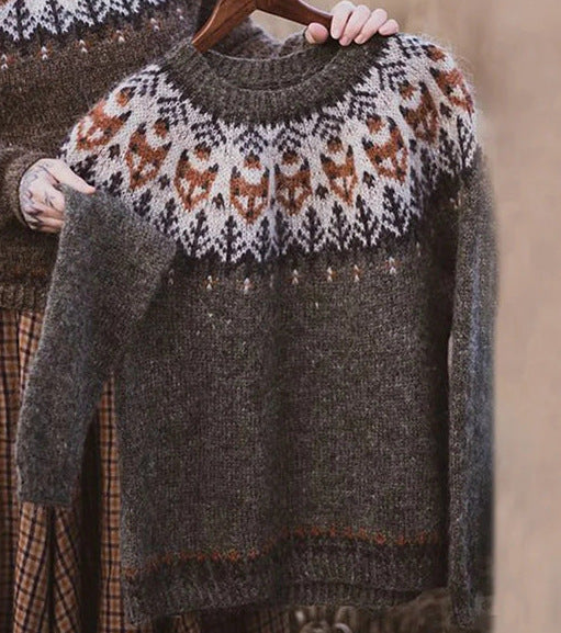 Damen nan Norwegerpullover aus Wollmix mit Rundhalsausschnitt und traditionellem Fair-Isle-Yoke EB