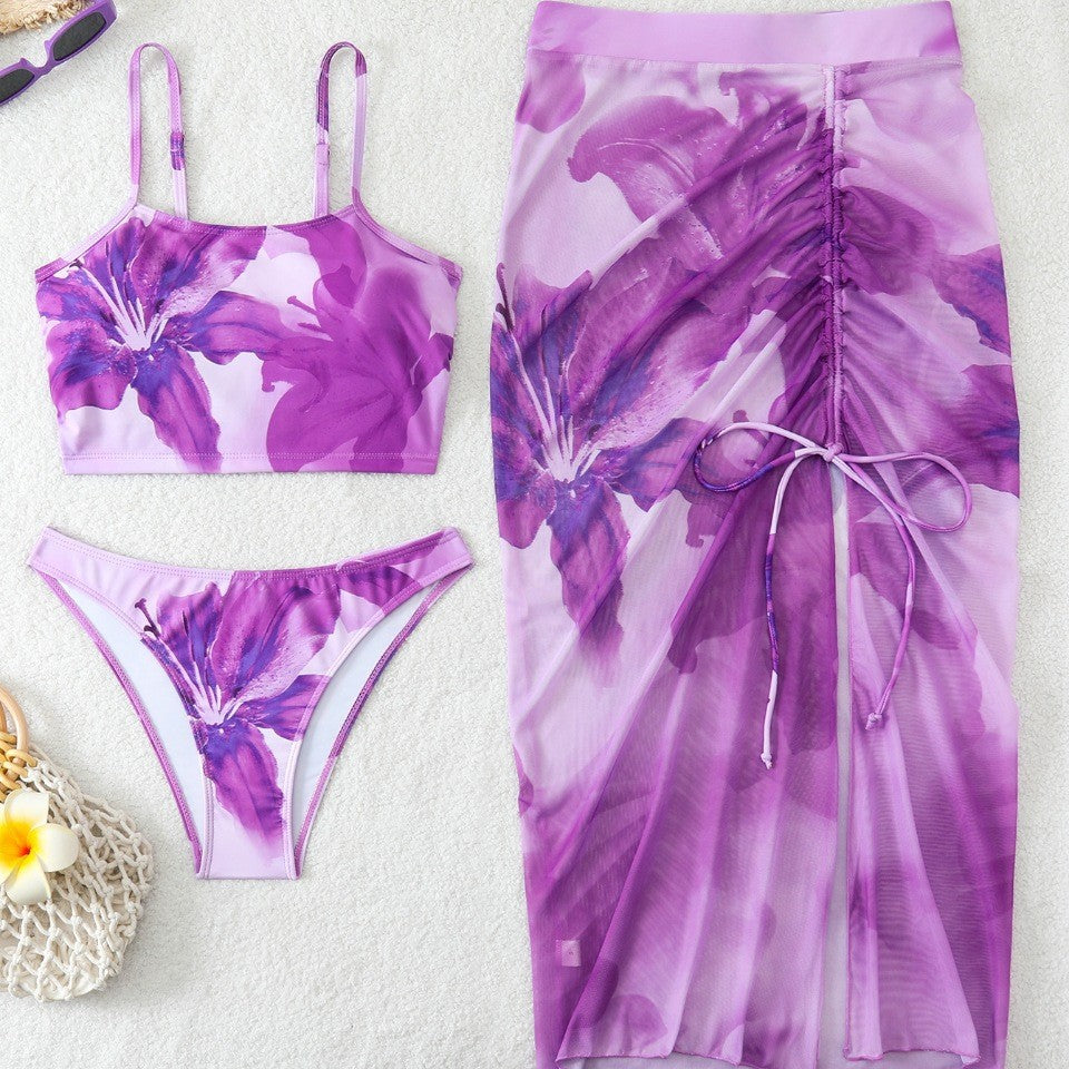 Damen Bikini-Set mit floralem Balconette-Oberteil und transparentem Wickelrock EB