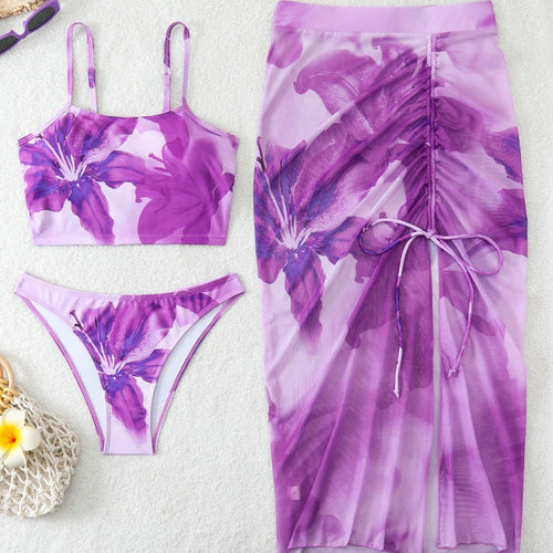 Damen Bikini-Set mit floralem Balconette-Oberteil und transparentem Wickelrock EB