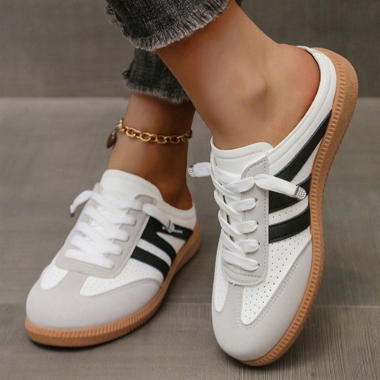 Damen Offene Sneaker‑Mules im Retro‑Tennisstil mit Gummisohle EB