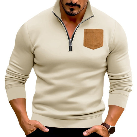 Herren modischer Pullover mit halbem Reißverschluss und stilvoller Brusttasche EB