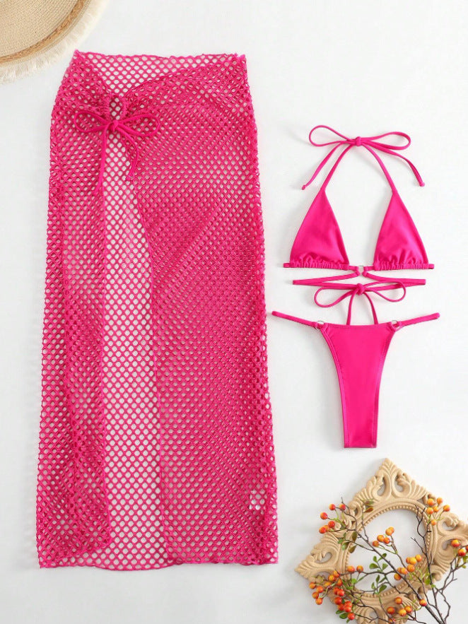 Damen Bikini-Set mit transparentem Netzrock und Triangel-Oberteil EB