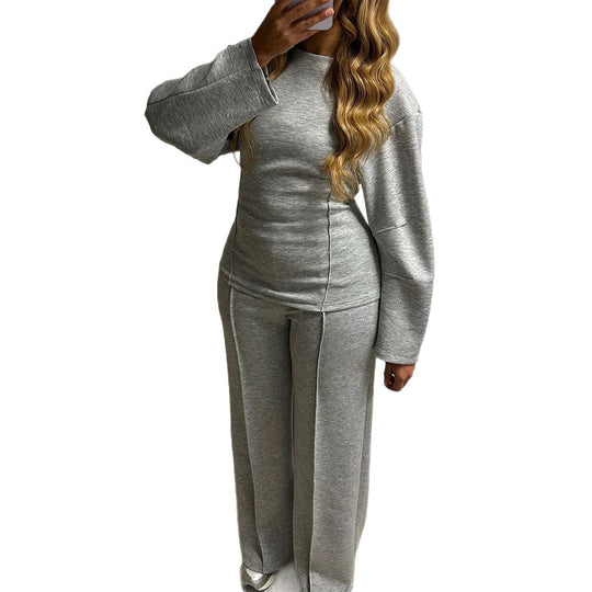 Damen nan weiches Lounge-Set mit tailliertem Sweatshirt, formgebenden Nahtdetails und weitem Palazzohosen-Bein EB