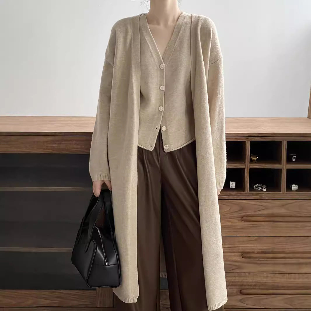 Damen Gemütliche Strickjacke mit offenem Schnitt und dekorativem Knopf EB
