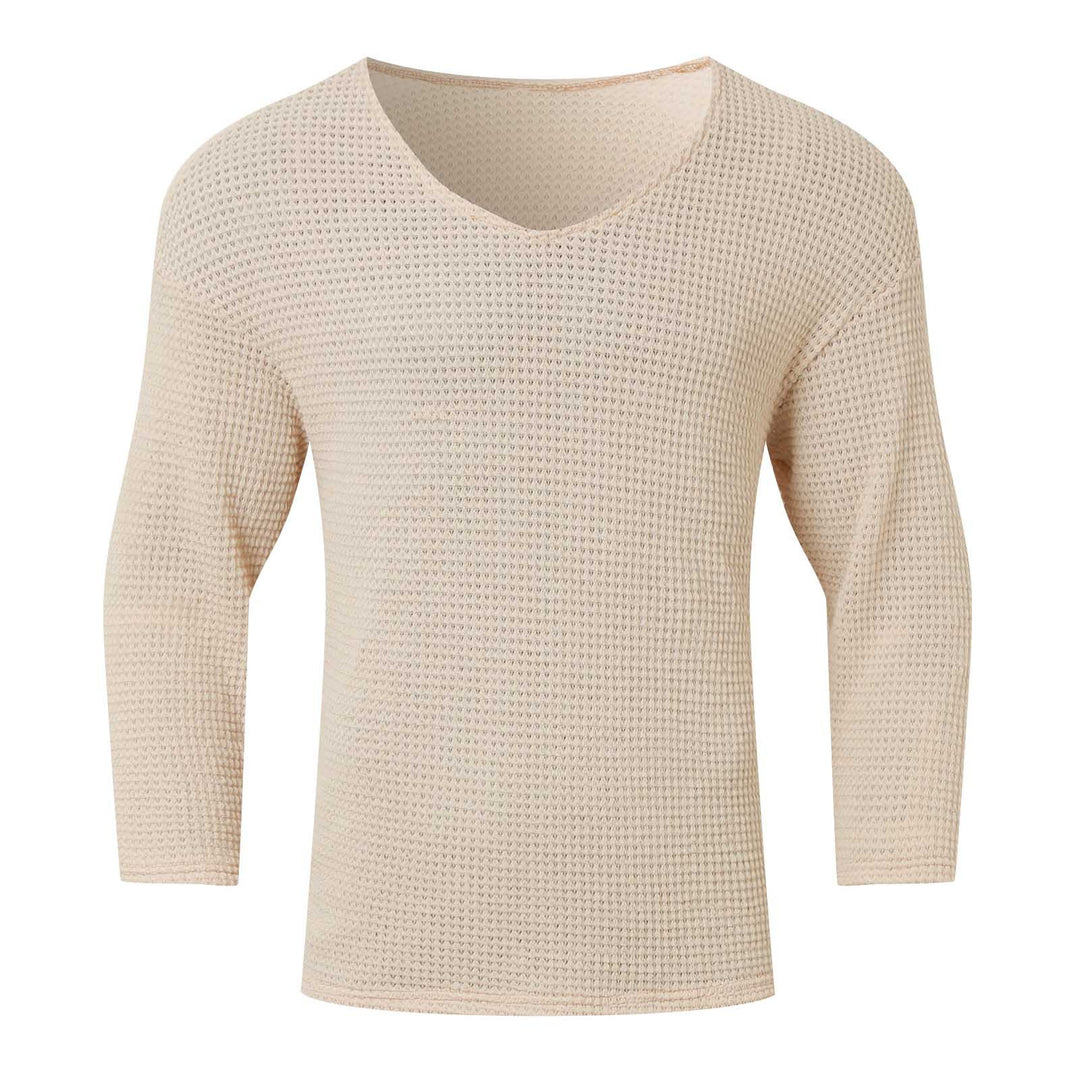 Herren Langärmliges V-Ausschnitt Shirt aus atmungsaktivem Strukturstoff EB