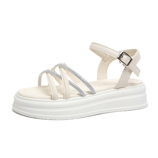 Damen Plateau-Sandalen mit Glitzerakzenten und verstellbarem Riemen EB