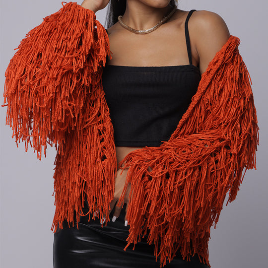 Damen Fransen-Pulloverjacke mit offenem Schnitt und stylischem Design EB