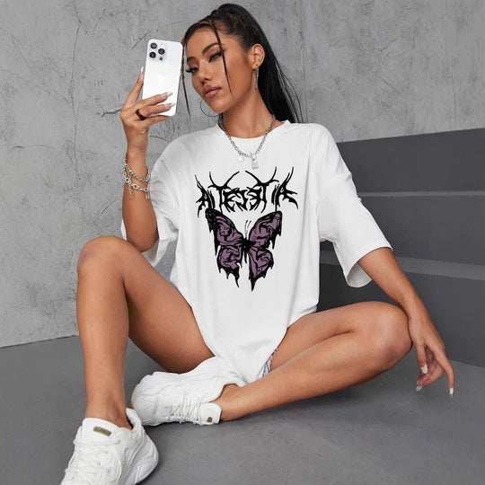 Damen oversized T-Shirt mit kreativem Schmetterlingsdesign EB