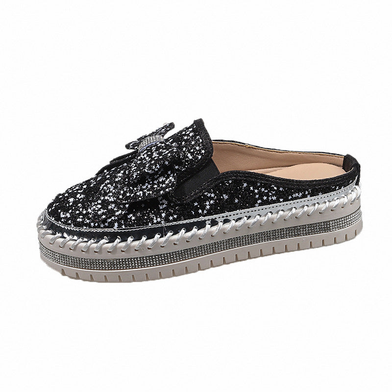 Damen Glamouröse Slipper mit funkelndem Glitzer und dekorativem Schleifen-Detail EB