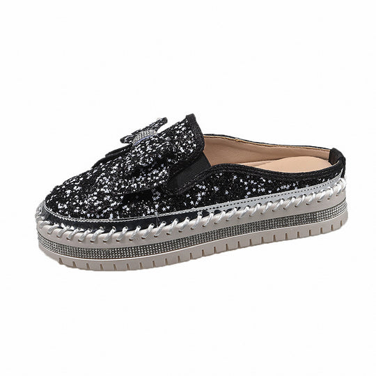 Damen Glamouröse Slipper mit funkelndem Glitzer und dekorativem Schleifen-Detail EB