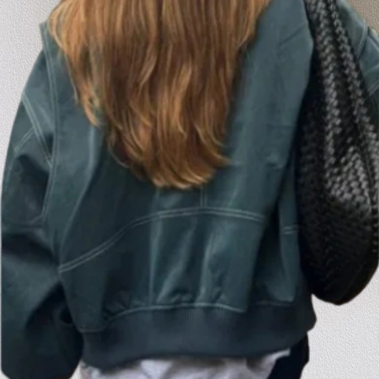 Damen Kunstlederjacke mit praktischen Taschen und elastischem Bund EB