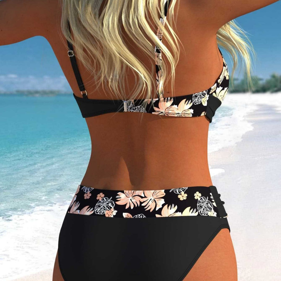 Damen Wickel-Bikini-Set mit floralem Design und hohem Bund EB